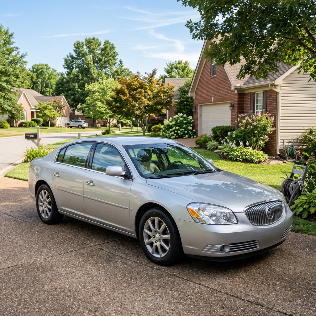 Silver Buick Lucerne parked on a residential driveway