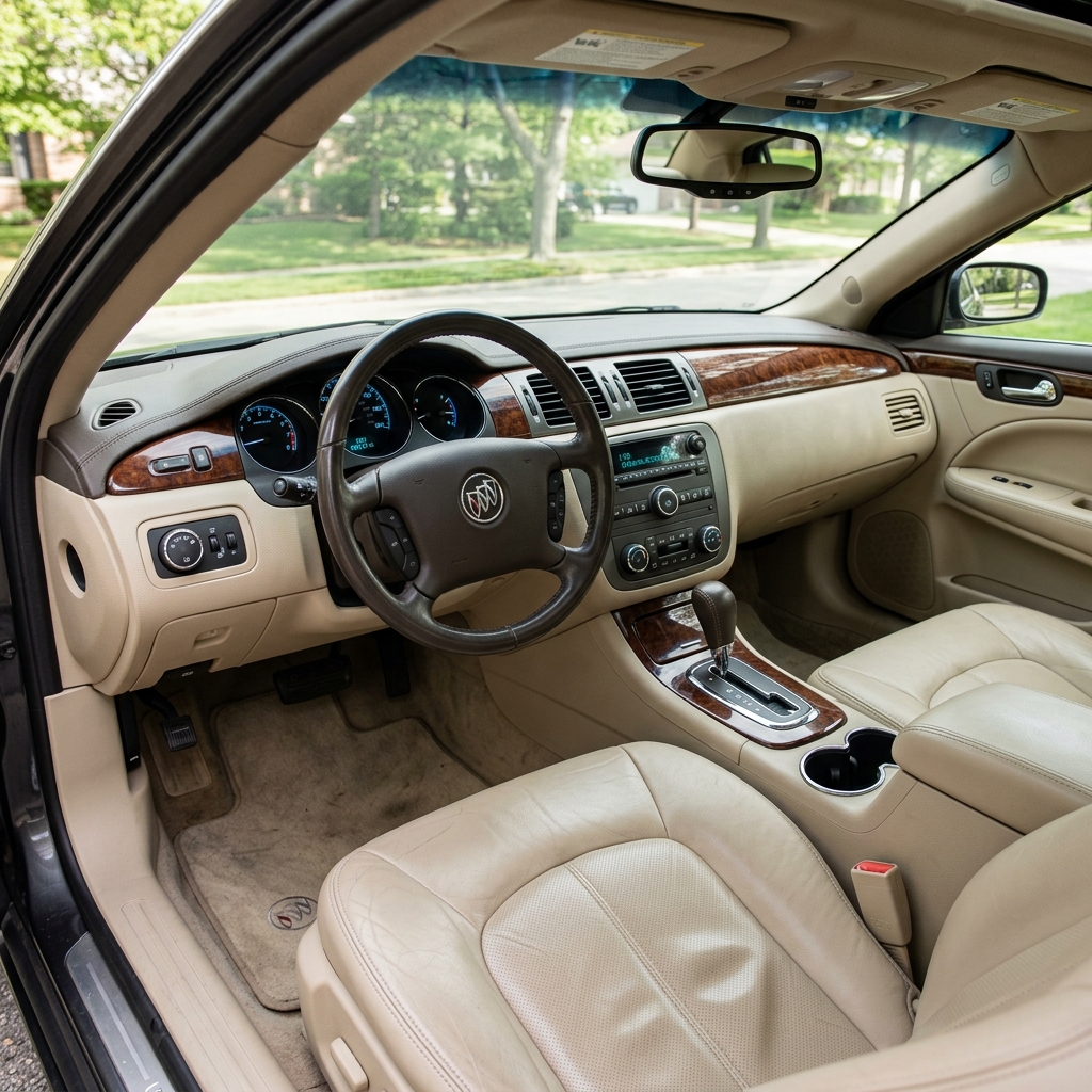 Buick Lucerne interior with leather and wood trim